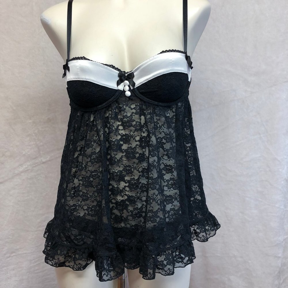 𝅺LA Senza Black & White Lace Baby Doll Size Small
